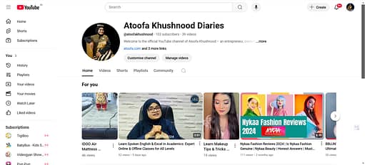 YouTube Channel of Atoofa Khushnood